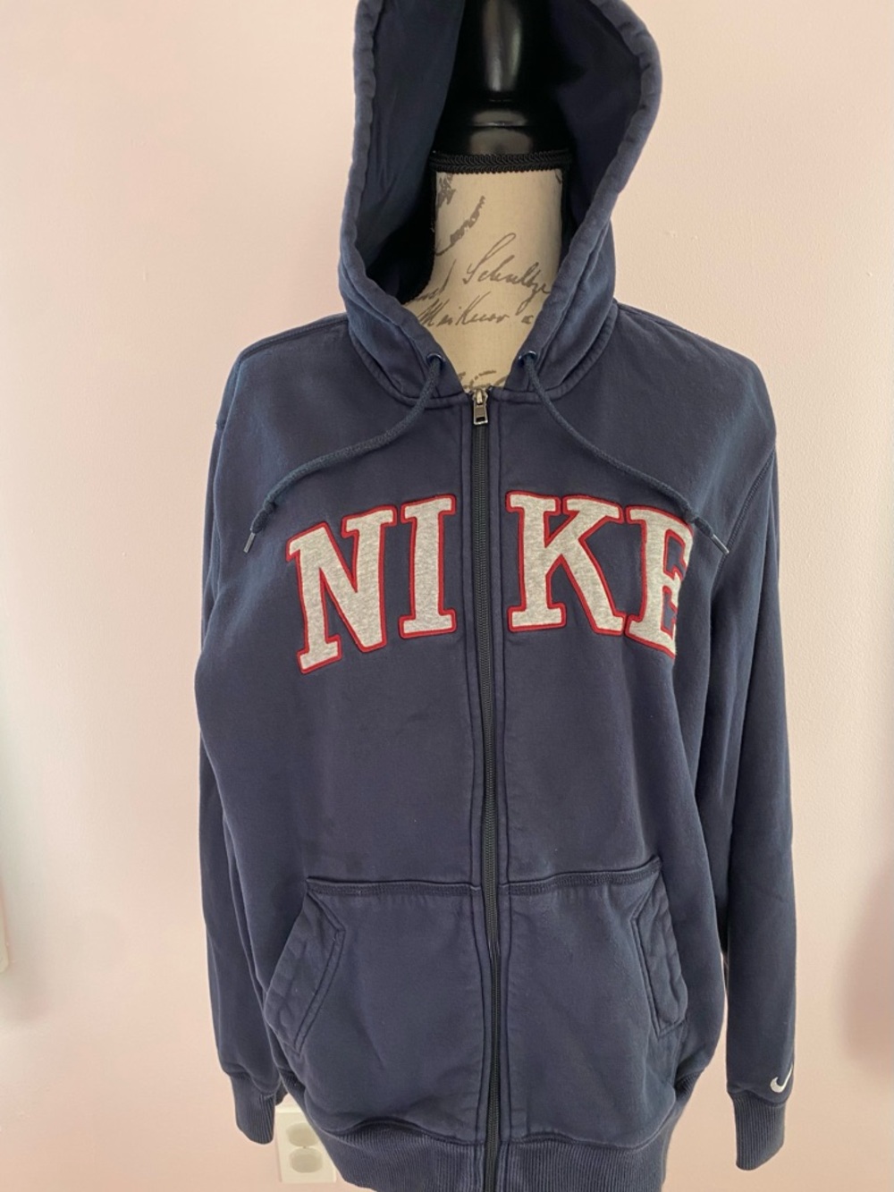 Nike Navy Full-Zip Hoodie with Red-Trim NIKE Letters - Picture 2 of 10